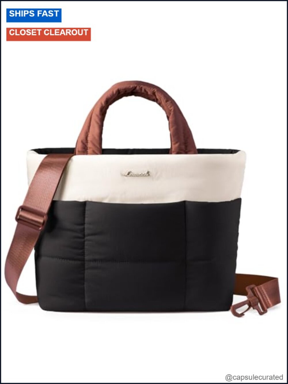 Mini Puffer Tote Bag - Crossbody Shoulder Satchel with Pockets - Picture 1 of 5